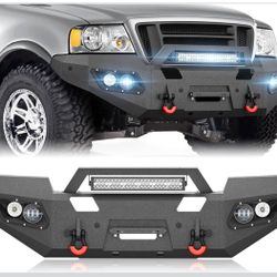 for F150 Pickup Truck Front Bumper Compatible with 2004 2005 2006 2007 2008 Ford F 150 F-150 with 5 x LED Lights, Winch Plate, License Plate Bracket, 