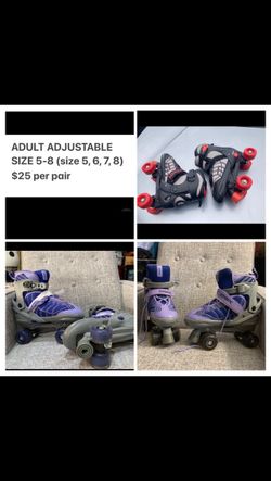 Rollerblades, Roller Skates Adult Adjustable Size 5-8, shoe sizes 5, 6, 7, 8 only $25 per pair