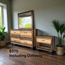 Rustic Solid Wood Dresser With Mirror + Nightstand – Free Delivery 