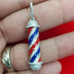 925 Sterling Silver Barber Sign Pendant 