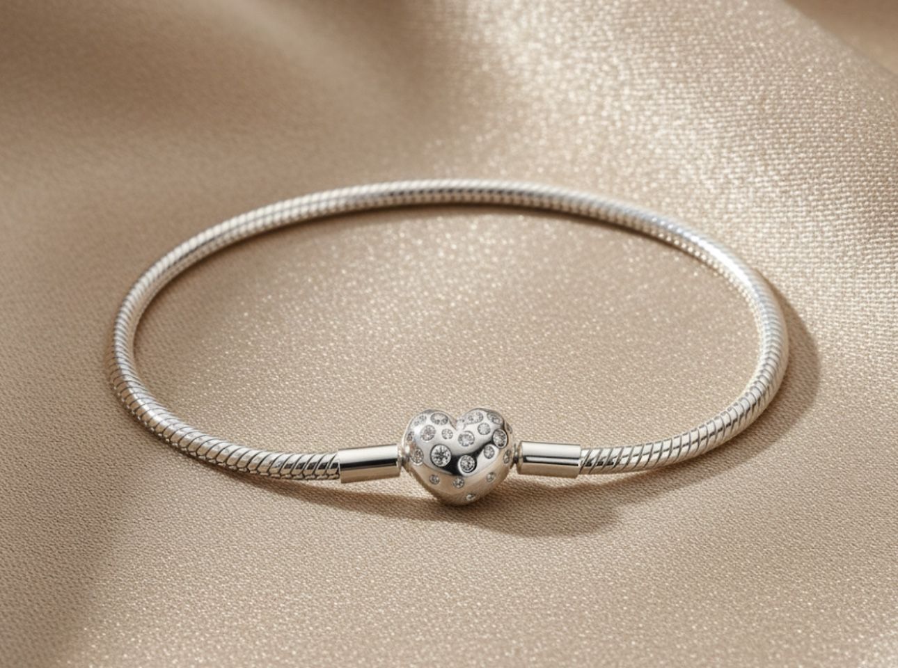 Pandora Style 925 Sterling Silver Heart Bracelet with Sparkling CZ Crystals | Elegant Gift for Her