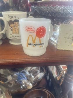 Vintage Mc Donald's Fireking Milk Glass Coffee Mug Cup 