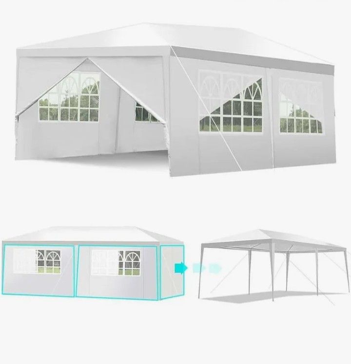 Wedding Party Tent Gazebo Canopy 4 Window-Walls with 2 Walls 10 x 20', White