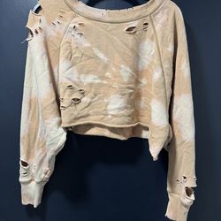 Aerie Distressed Crop Top Size Small Tye-Dye Ripped Raw Hem Boho