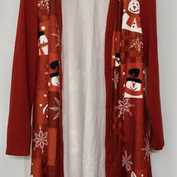 Womens Red Snowman Christmas Graphic Cardigan Size M
