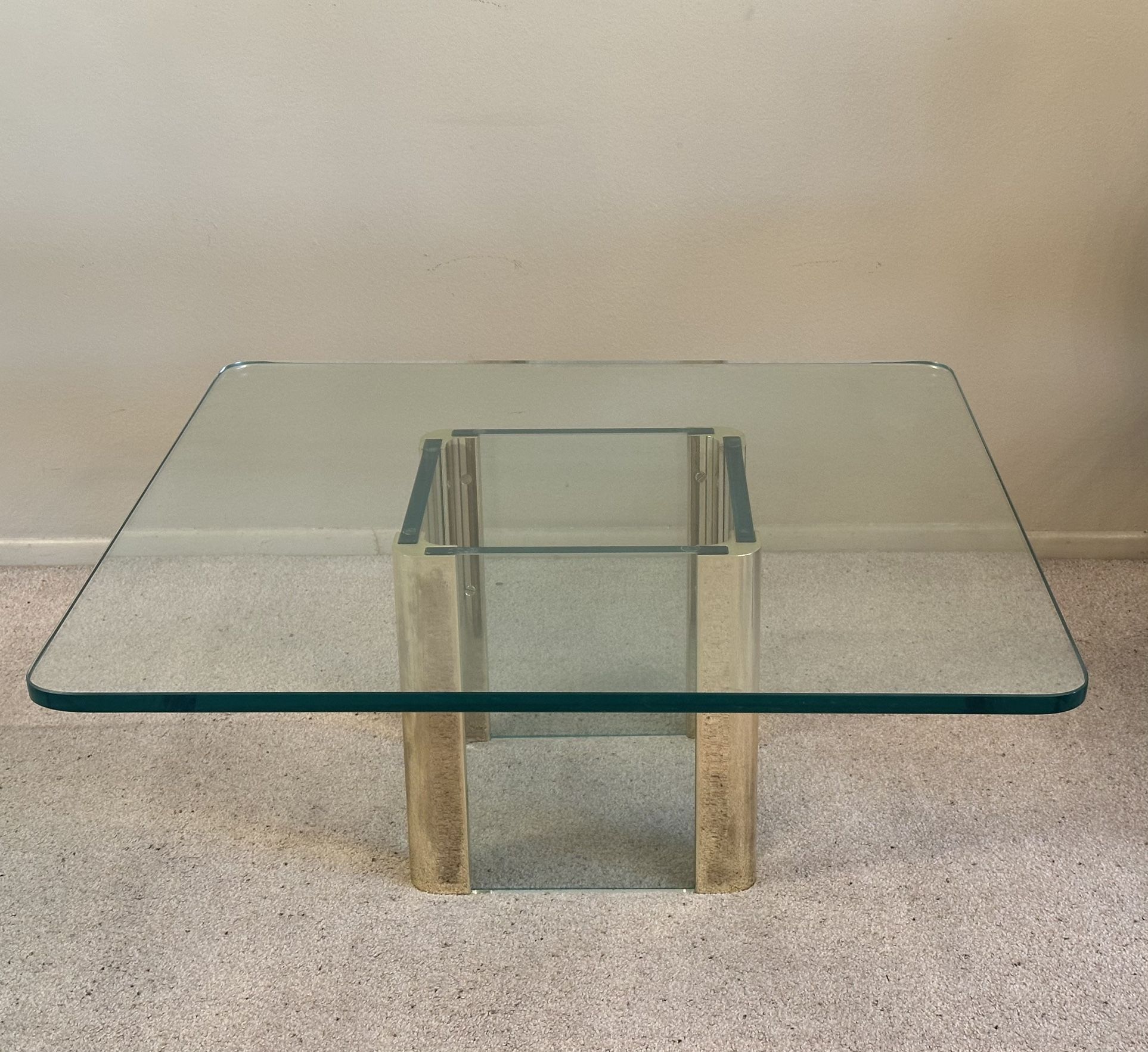 Vintage Leon Rosen Pace Collection Brass Glass Square Coffee Cocktail Table Mid Century Modern MCM
