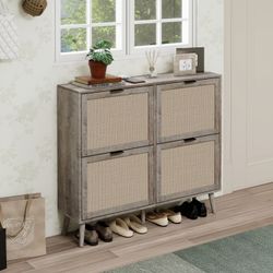 4 Door Shoe Rack, Freestanding Modern Shoe Storage Cabinet, for Entryway