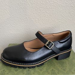 Mary Jane’s Women’s black Shoes Leather Round Toe Flats