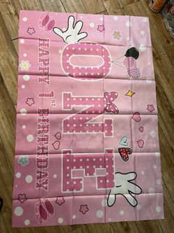 Pink Mouse 1st Birthday Backdrop 50X90cm