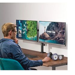 WALI Dual Monitor Desk Mount, Monitor Stand for 2 Monitors Up to 27inch, Dual Monitor Mount Max 22lbs for Home, Office, School (M002), Black