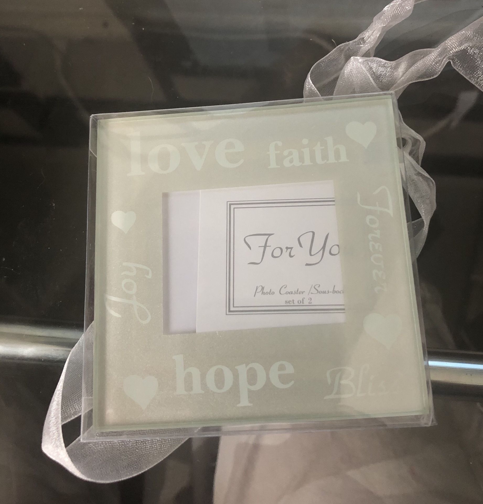 2 Pack Pearlized Glass Picture Coasters