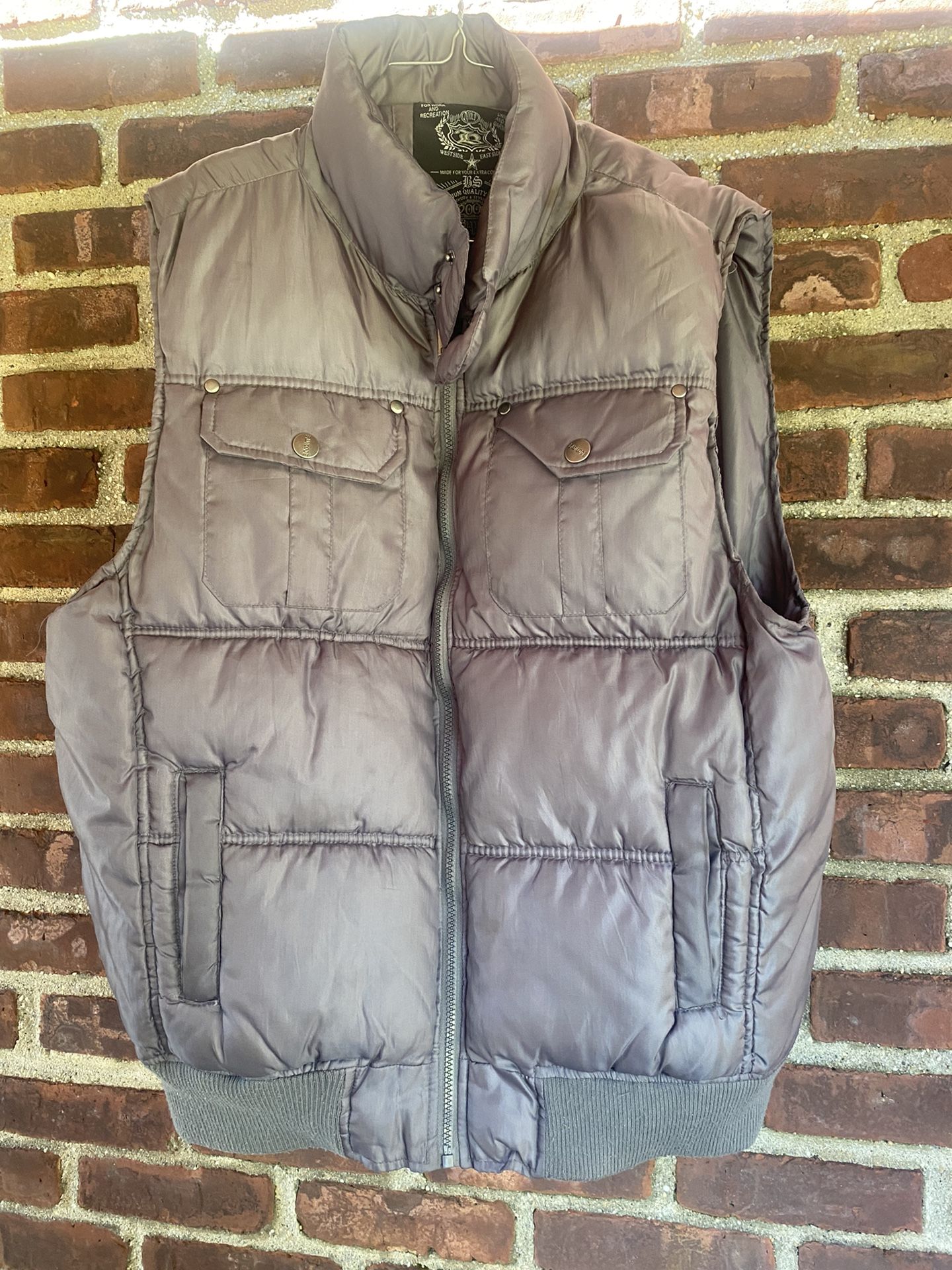 Mens Puffer Silver Grey Zip Up Puffer Vest Large -