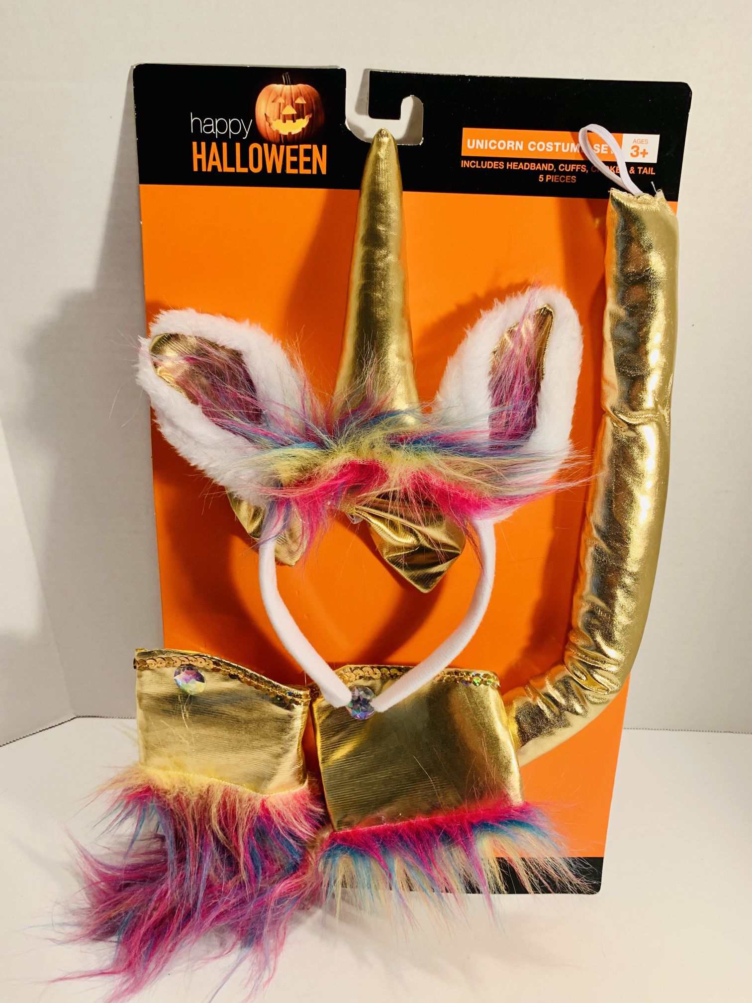 New! Gold Unicorn 5 pc Halloween Costume - Cuffs Choker Tail Bowtie Horn