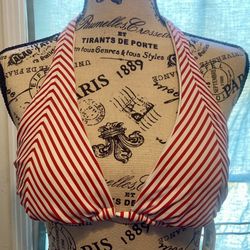 New With Tags Women’s Size Large Triangle String Red and White Stripe Bikini Top 