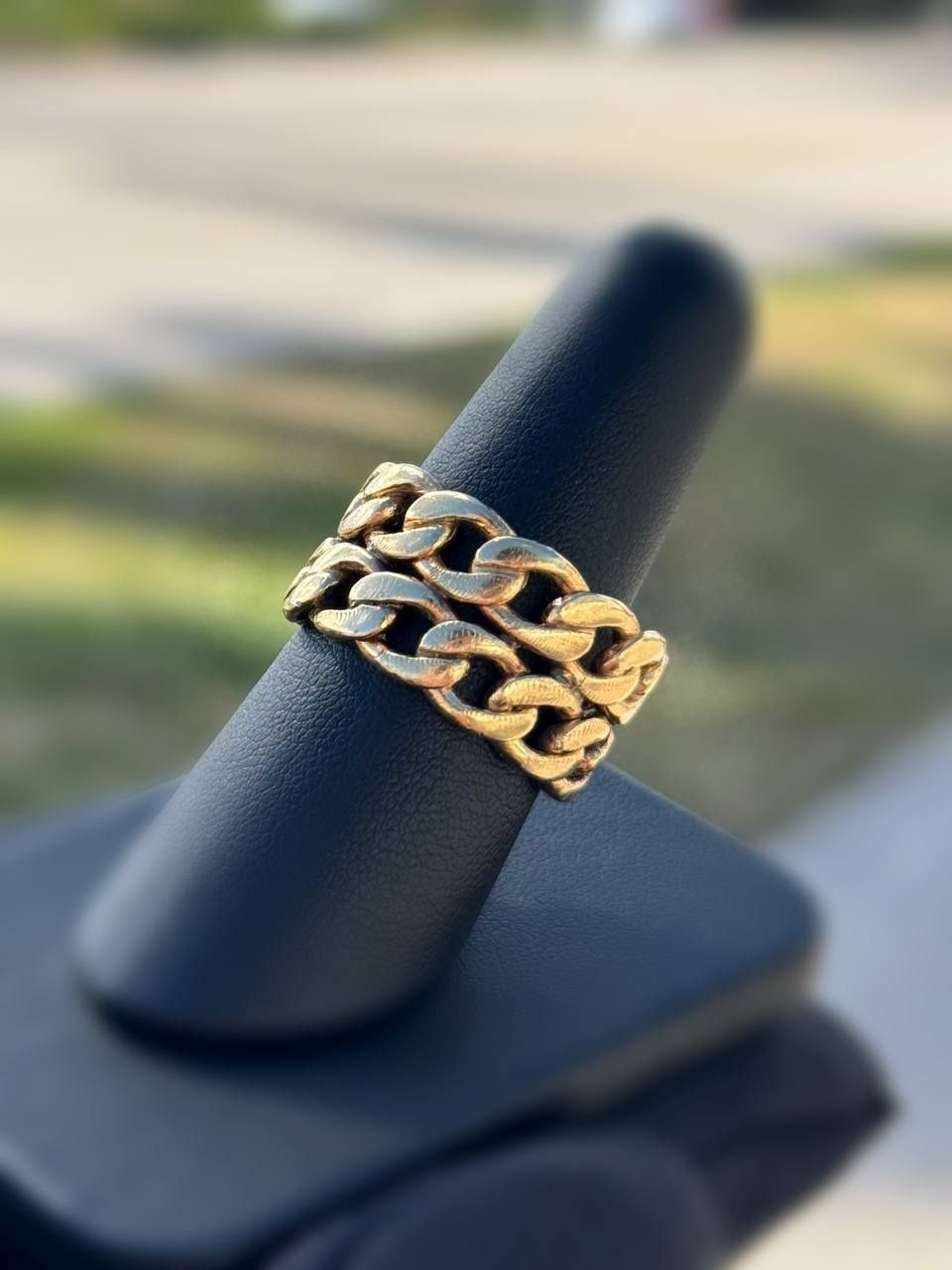 Jewelry 14k solid yellow gold double Cuban link ring sz 8.5