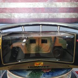 Maisto 1:18 scale diecast model of a Humvee, specifically the 36874 model in camouflage desert sand color.