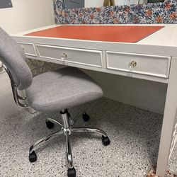 White Desk and Chair with Hand Painted Wall Mirror