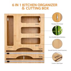 Jitner Bamboo Food Bag Organizer with Cutter 6-in-1 NEW!! NWT