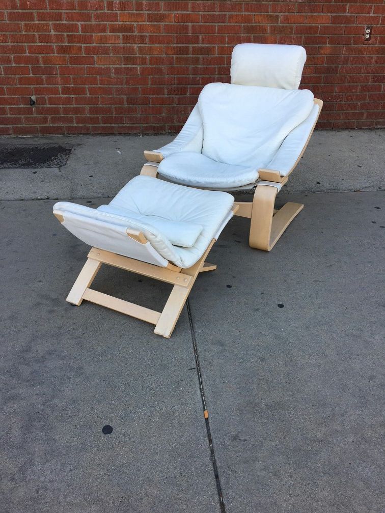 White Leather Lounge Chair Kroken by Ake-Fribytter for Nelo . Made in Sweden