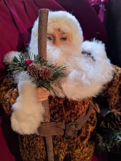 Santa Doll With Burlap Satchel And Christmas Walking Stick