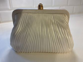 Ivory Satin Evening Clutch with Gold Chain