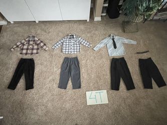 Boys size 4 or 4T clothes: dress pants, long sleeve shirts, tie, belt, special event occasion lot