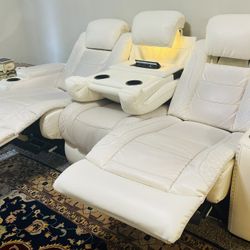 For Sale: 2 Sets Modern White Electric Sofa with Lights and Charging Ports