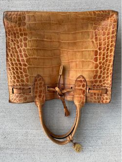 Dooney & Bourke Croc Embossed Leather Tote Bag Tan Brown Vintage Large Shoulder Bag