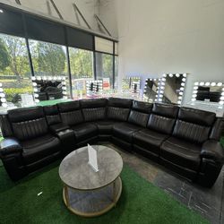 Power Recliner Sectional with Bluetooth Speaker and LED Light (Brown, Black and Grey)