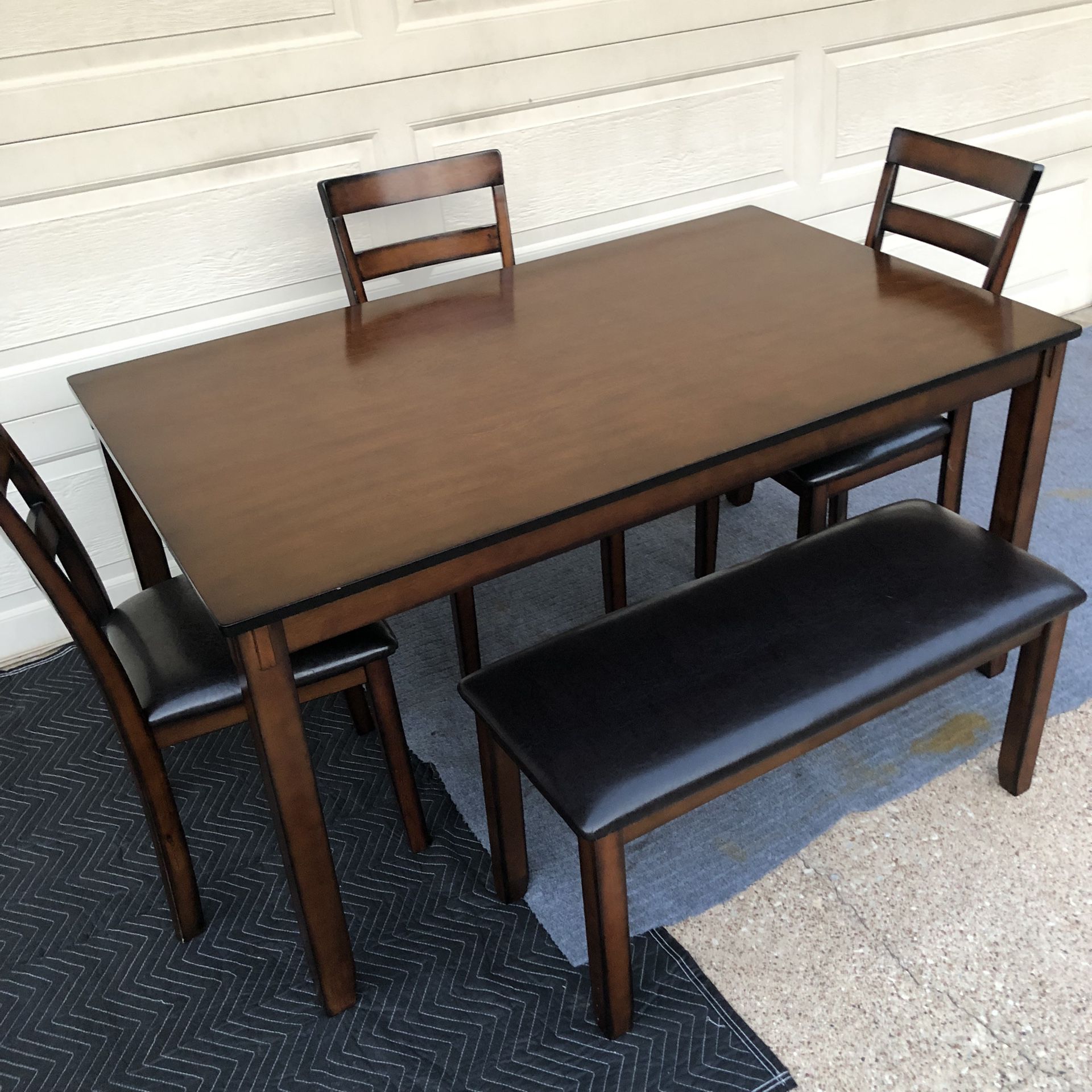 DINING TABLE WITH PADDED BENCH AND 3 PADDED CHAIRS SET 