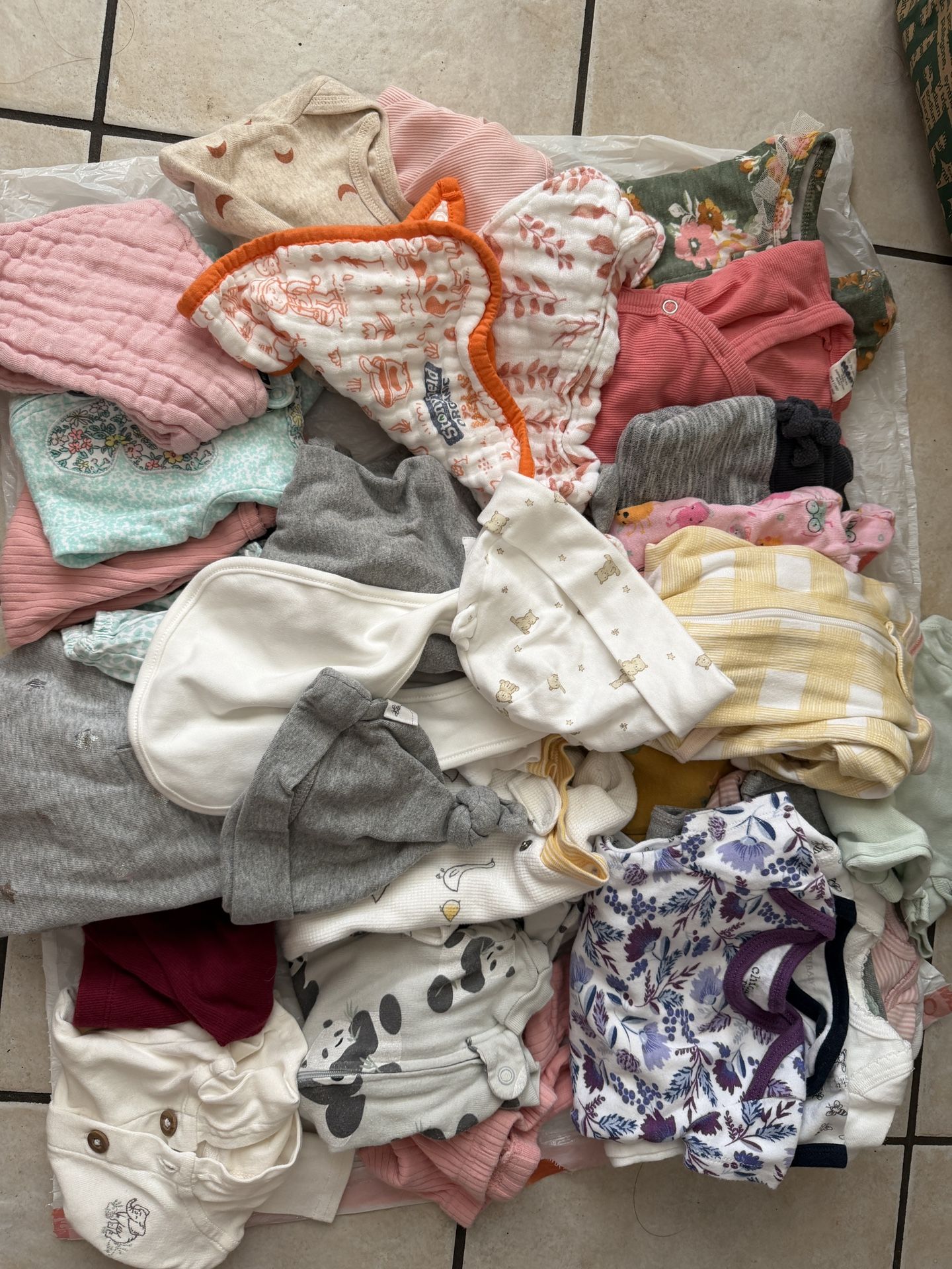 Assorted Baby Clothes Bundle and swaddle blanket 41 pieces 0-3 months