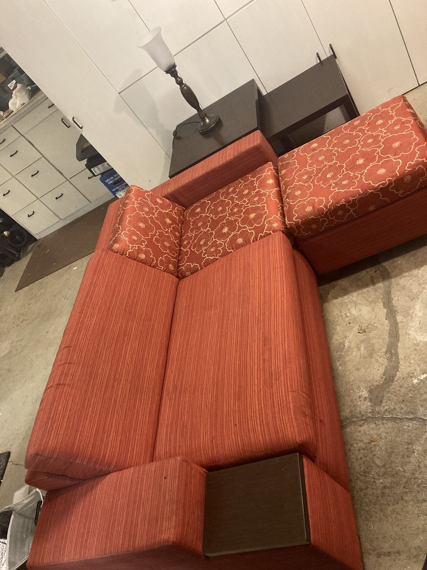 Handsome sleeper Sofa With Ottoman And Side Table