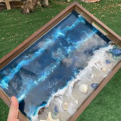 Wood Tray With Handmade Ocean Design🌊