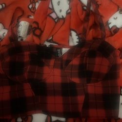 H&M Divided Red Flannel Crop Top Size Small