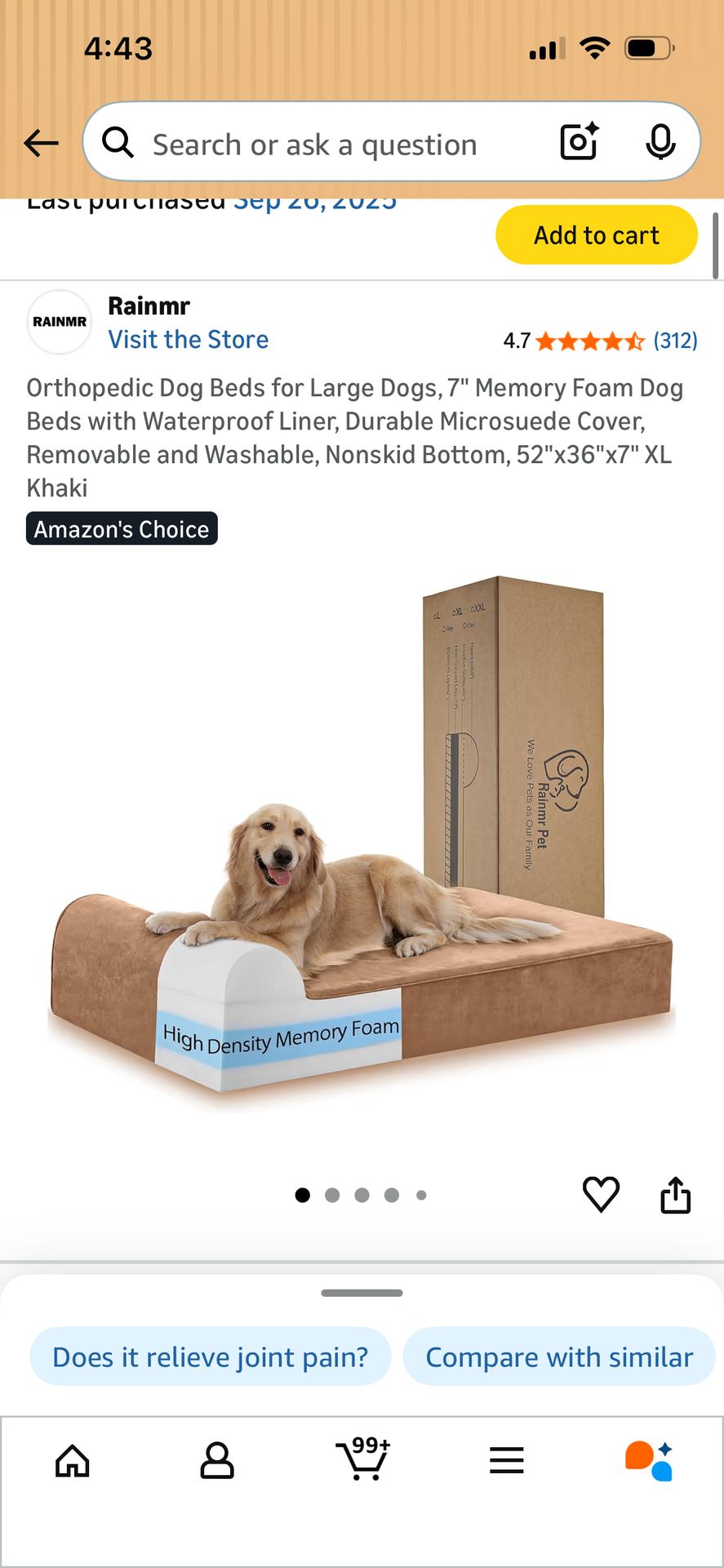 52” memory foam suede cognac dog bed