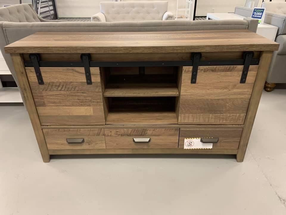 Brand New TV stand with sliding doors and 3 drawers