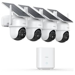 aosu Security Cameras Outdoor Wireless, 4 Cam-Kit, No Subscription Required, Solar-Powered, Home Security Cameras System with 360° Pan & Tilt, Auto Tr