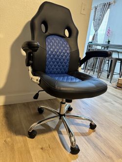 Blue and Black Faux Leather Gaming Office Chair