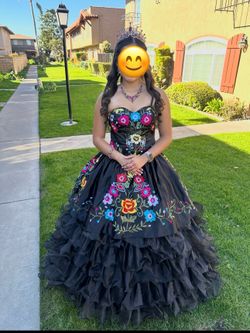 Black Floral Quinceañera Dress