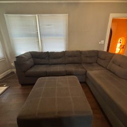 $700 OBO- Grey Sectional & Custom Made Sofa Table With Charging! 