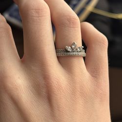 Silver Tear Shaped Tiara Ring Set ( PANDORA ) Size 4.5