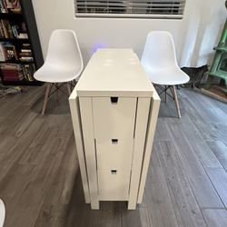 Collapsible White Table and 4 White Chairs
