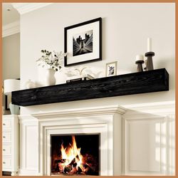 Fireplace Mantel Shelve, Solid Wood Baked Finish Wall-Mounted Floating Shelf for Over Fireplace, Handcrafted Floating Fireplace Mantels with Wooden Br