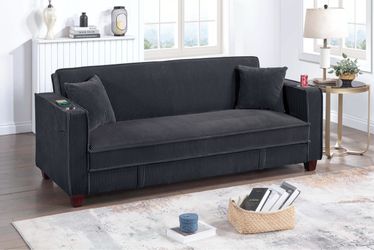 Convertible sofa bed with storage, cup holder and USB port