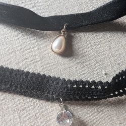 2 Necklaces Chockers Black 12" Plus Extension 