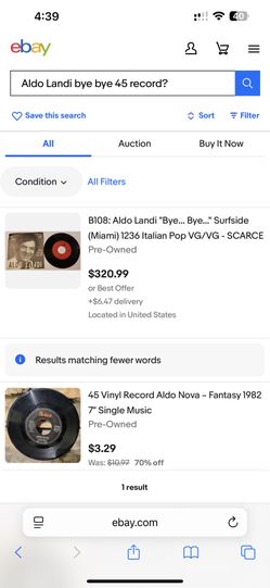 Aldo Landi Bye Bye 45 Record 