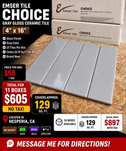 BRAND NEW EMSER TILE CHOICE COLLECTION Hi everyone we for sale this bundle total 11- 1/2 for you all for $605 no tax read more    ✅ Gray Gloss Finish 