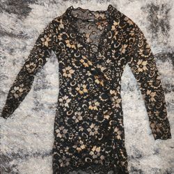 Black And Gold Floral Lace Mini Dress