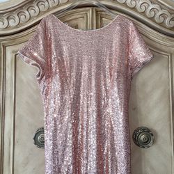 XL Gold sequined long gown Prom Formal Party Dress 