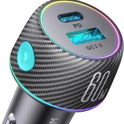 60W USB C Car Charger, Fast Charging, Black